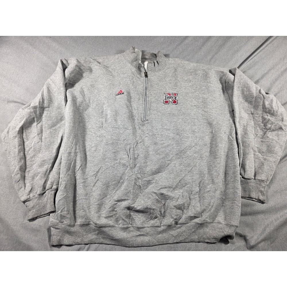VTG Nebraska Cornhuskers Adidas Sweatshirt 2XL Pullover 1/4 Zip DISTRESSED‎